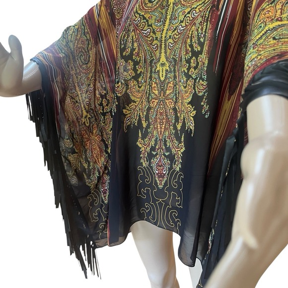 Seventh Avenue Blouse Sz 1X Fringe Sleeves Beachy Hippie Vacation Boho Plus Size - Picture 3 of 9